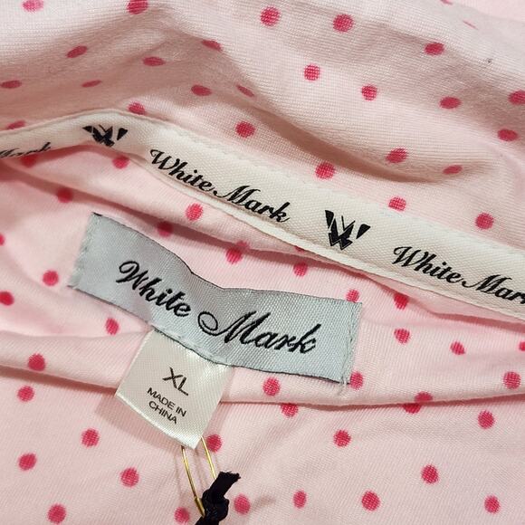 White Mark Short Sleeve Pajama Shorts Set with Button Down Collar Pink Dots XL - Picture 6 of 10